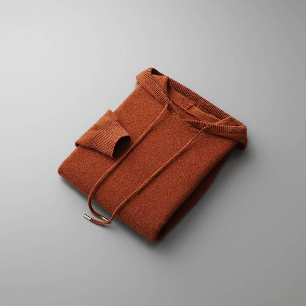 Brown sweater and watch on a gray surface