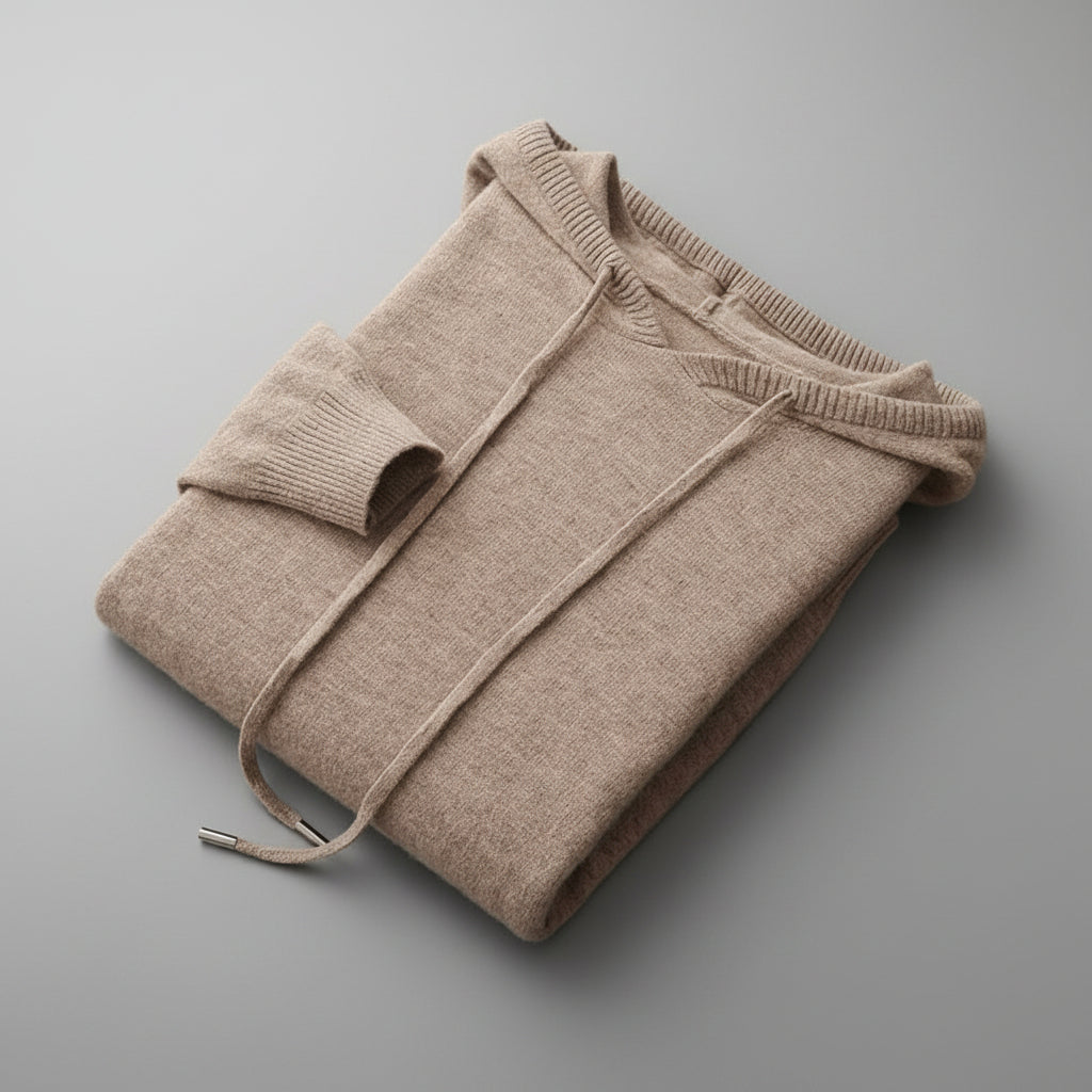 Beige sweater and watch on a gray surface