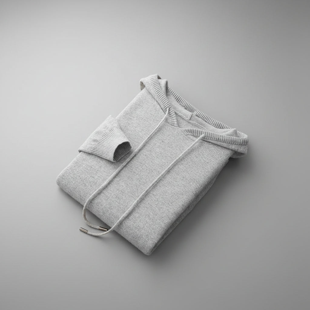 Gray hoodie and watch on a dark surface